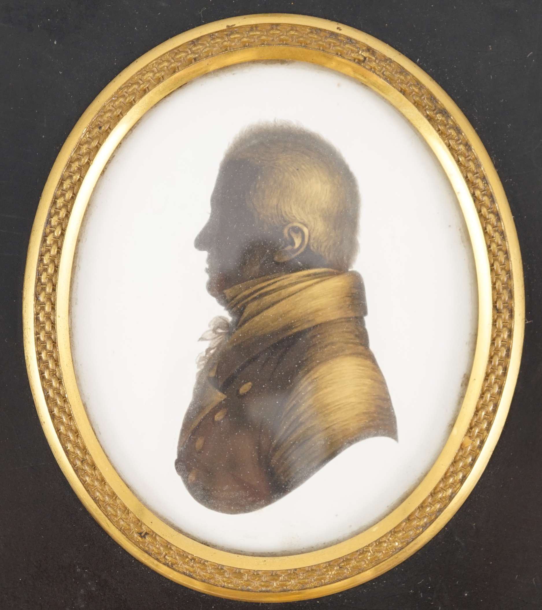 John Miers (1756-1821), Silhouette of 'Mr Warren', painted and bronzed plaster, 8 x 6.5cm.
